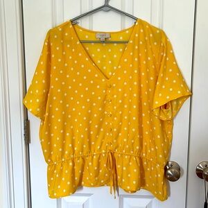 Loft Yellow Polka Dot Tie Blouse